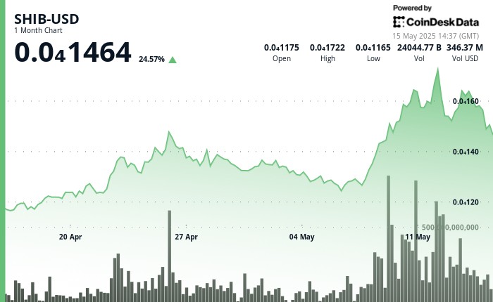 Цена Shiba Inu (SHIB) упала на 7% за сутки, но выше на 25% за месяц