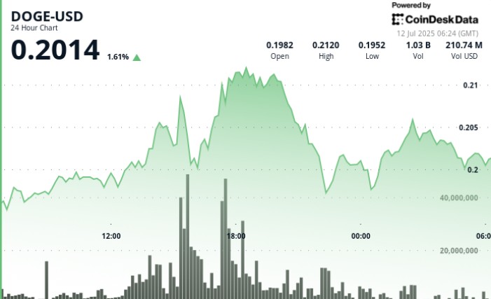 DOGE зростає на 9%, але зіткнення з опором $0.213 призводить до різкого відкату