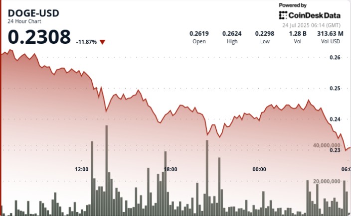 Dogecoin зазнає падіння: 11% зниження та ризик подальшого тиску вниз