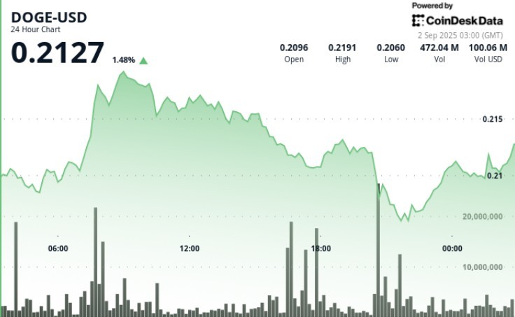 Потоки институциональных инвесторов влияют на цены Dogecoin: диапазон $0.21–$0.22 на фоне волатильности крипторынка.